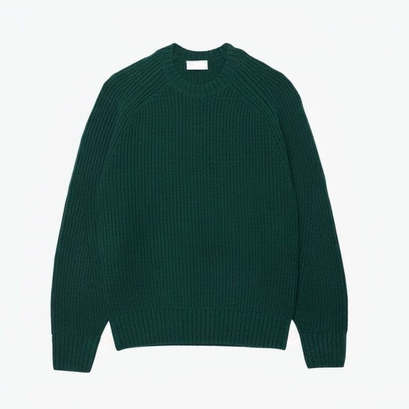 Thick Sweater Made of Combed Wool with a Round Neckline