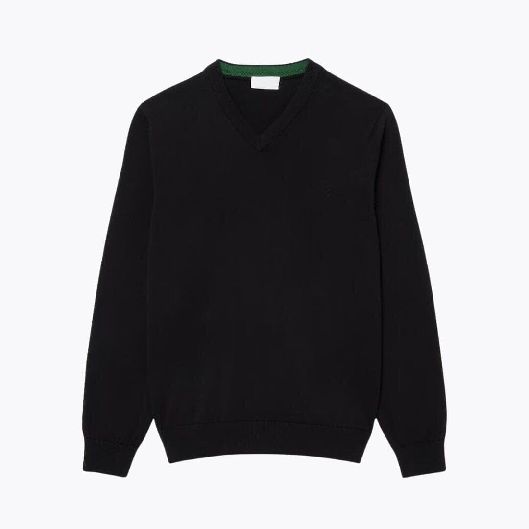 Solid-Color Cotton Sweater with a V-Neck