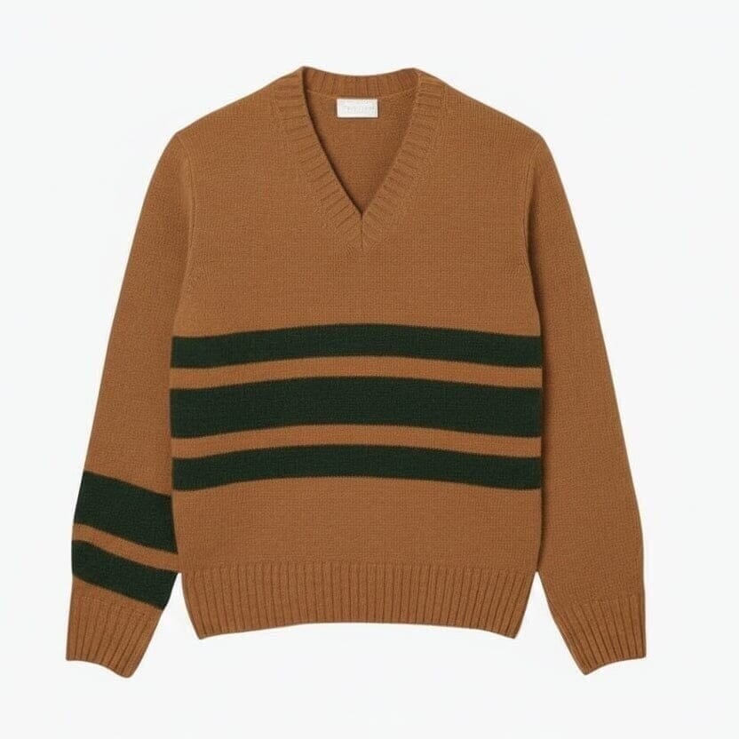 Striped Wool Sweater with a V-neck