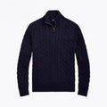 Chunky-Knit Cotton Sweater With Cable Pattern and Quarter-Length Zipper