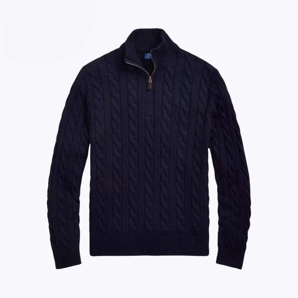 Chunky-Knit Cotton Sweater With Cable Pattern and Quarter-Length Zipper