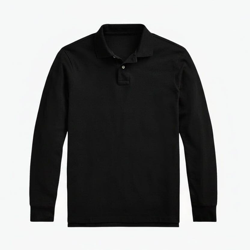 Long-Sleeve Polo Shirt Made of Mesh Cotton