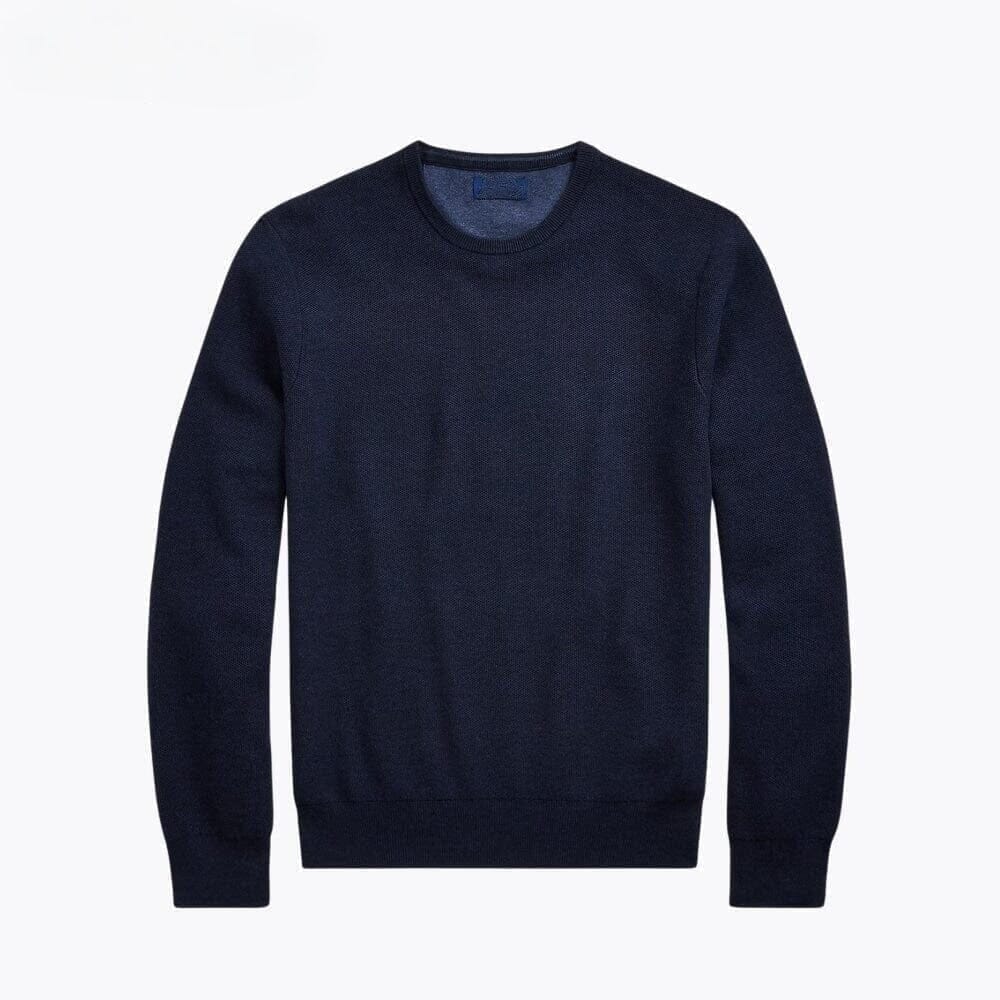 Mesh-Knit Cotton Sweater with a Round Neckline