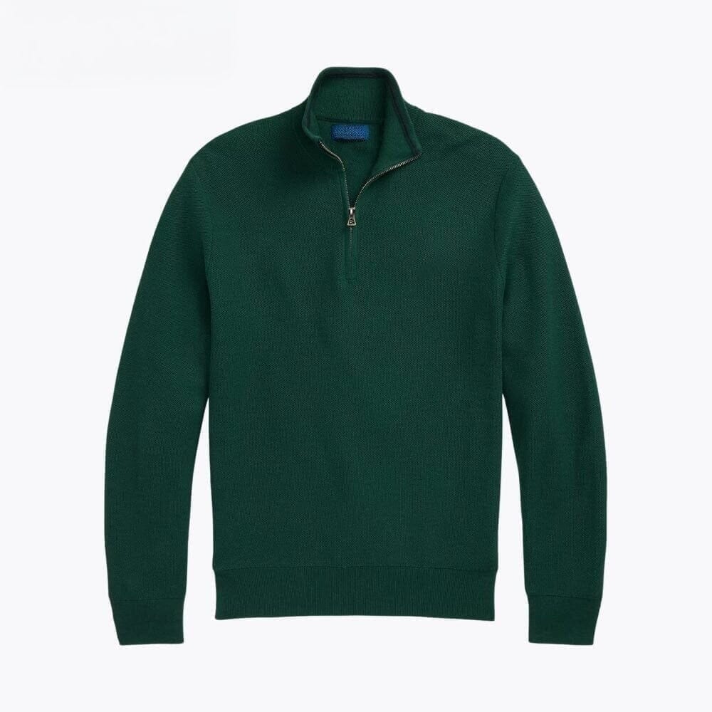 Mesh-Knit Cotton Sweater with a Quarter-Length Zipper
