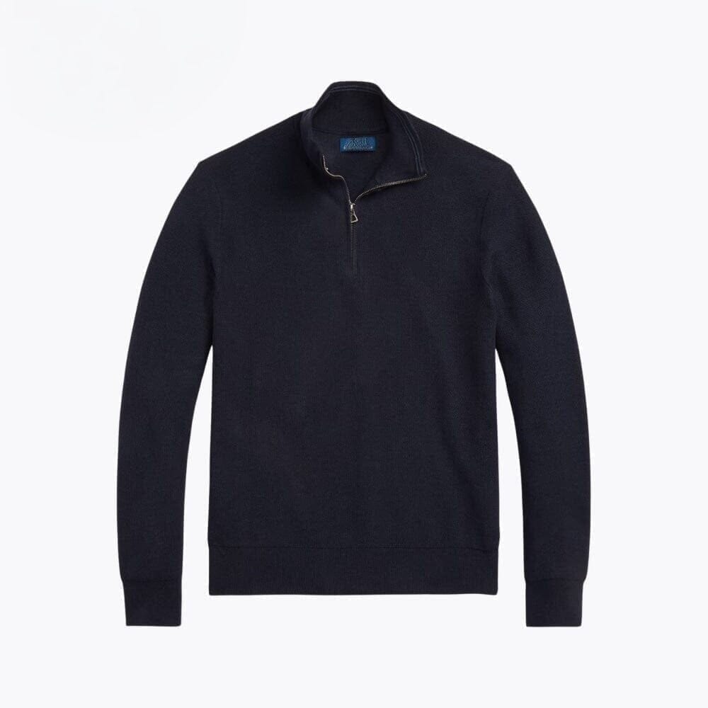 Mesh-Knit Cotton Sweater with a Quarter-Length Zipper