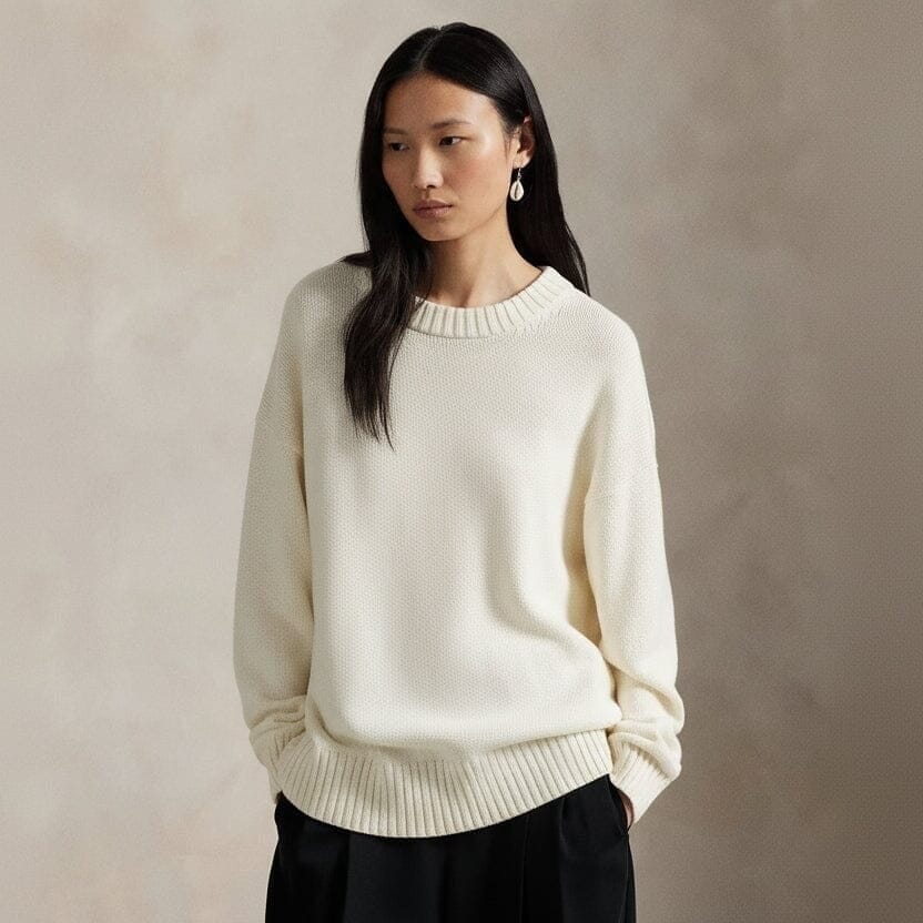 Polo Bear Cotton Sweater with a Round Neckline