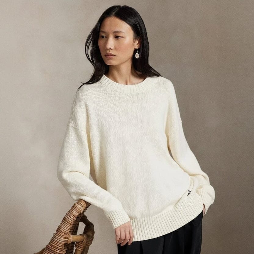 Polo Bear Cotton Sweater with a Round Neckline