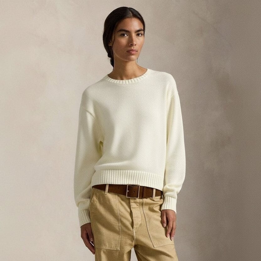 Polo Bear Cotton Sweater with a Round Neckline