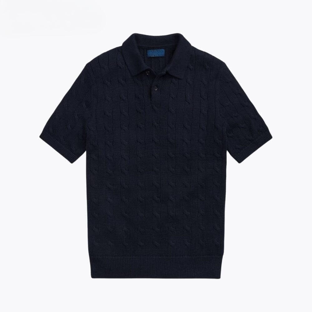 Cotton Polo Sweater with Cable Knit Pattern