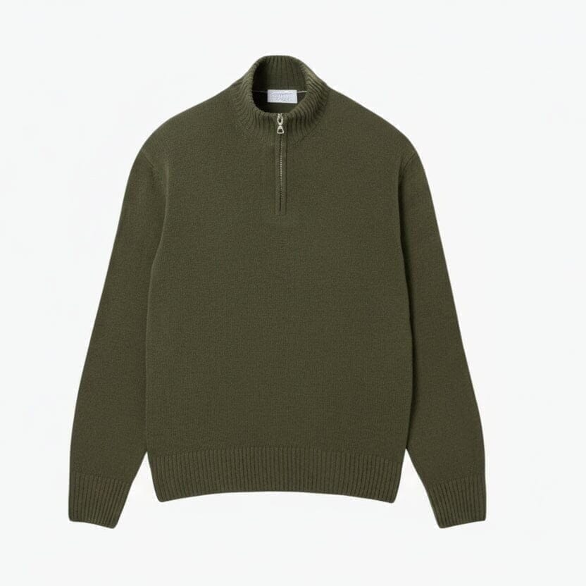 Combed Wool Sweater With a Zipper and a High Collar