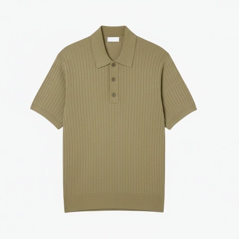 Ribbed Knit Sweater with a Polo Collar