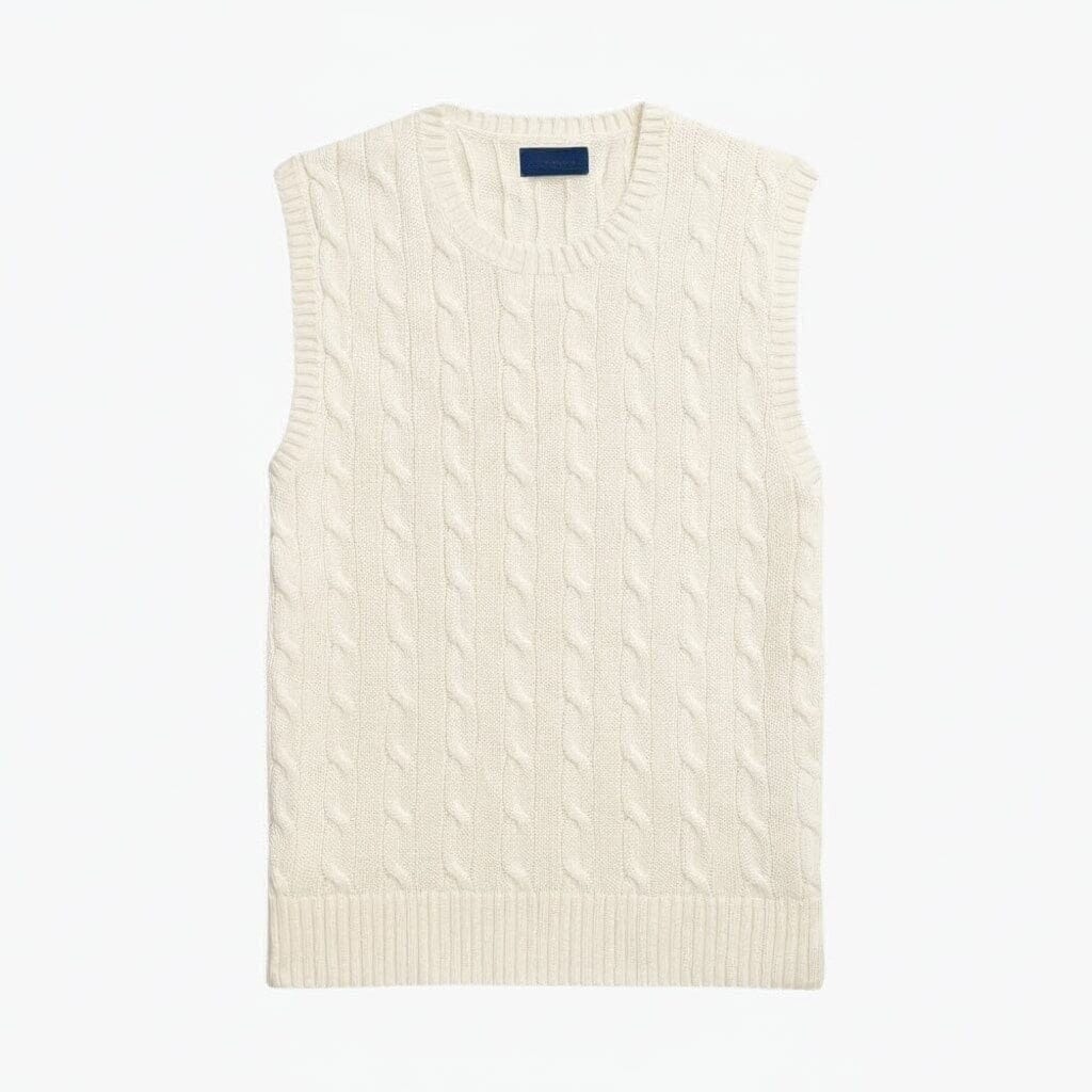 Cotton Sleeveless Sweater with Cable Knit Pattern