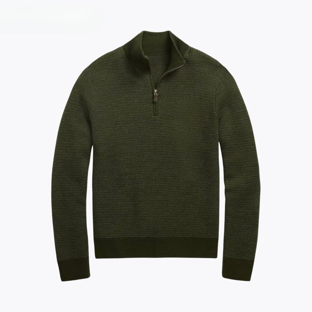 Machine-Washable Wool Sweater with a Quarter-Length Zipper