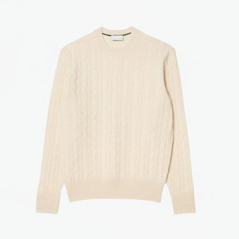 Cable-Knit Sweater Made of Combed Wool with a Round Neckline